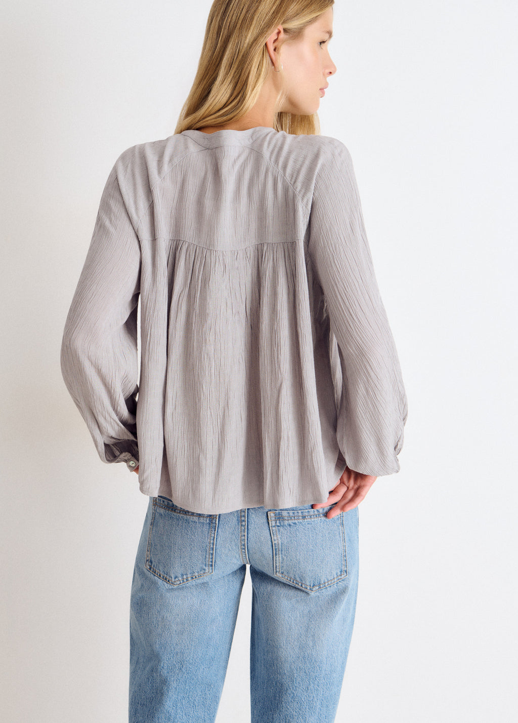 Lace pintuck long-sleeve blouse