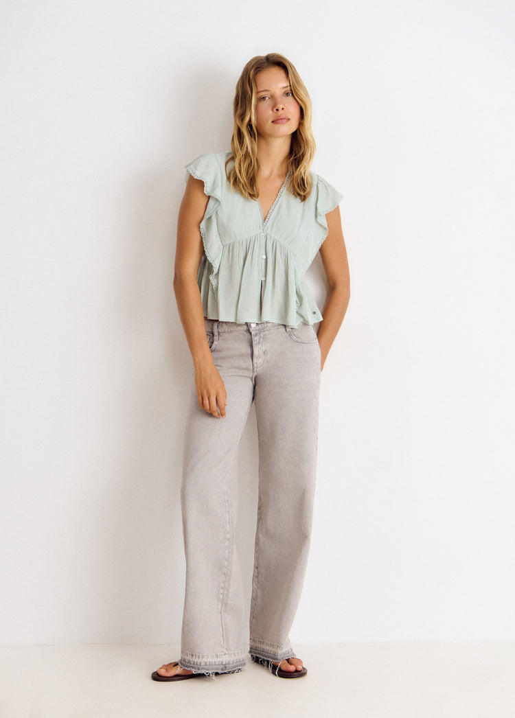 Romantic blouse with ruffles and lace trim