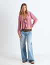 Blouse met volant en geborduurde mouwen