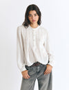 Long-sleeve lurex drawstring blouse