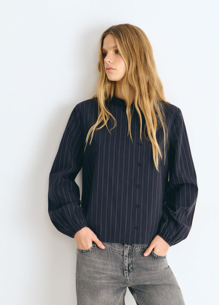 Striped tie-front blouse