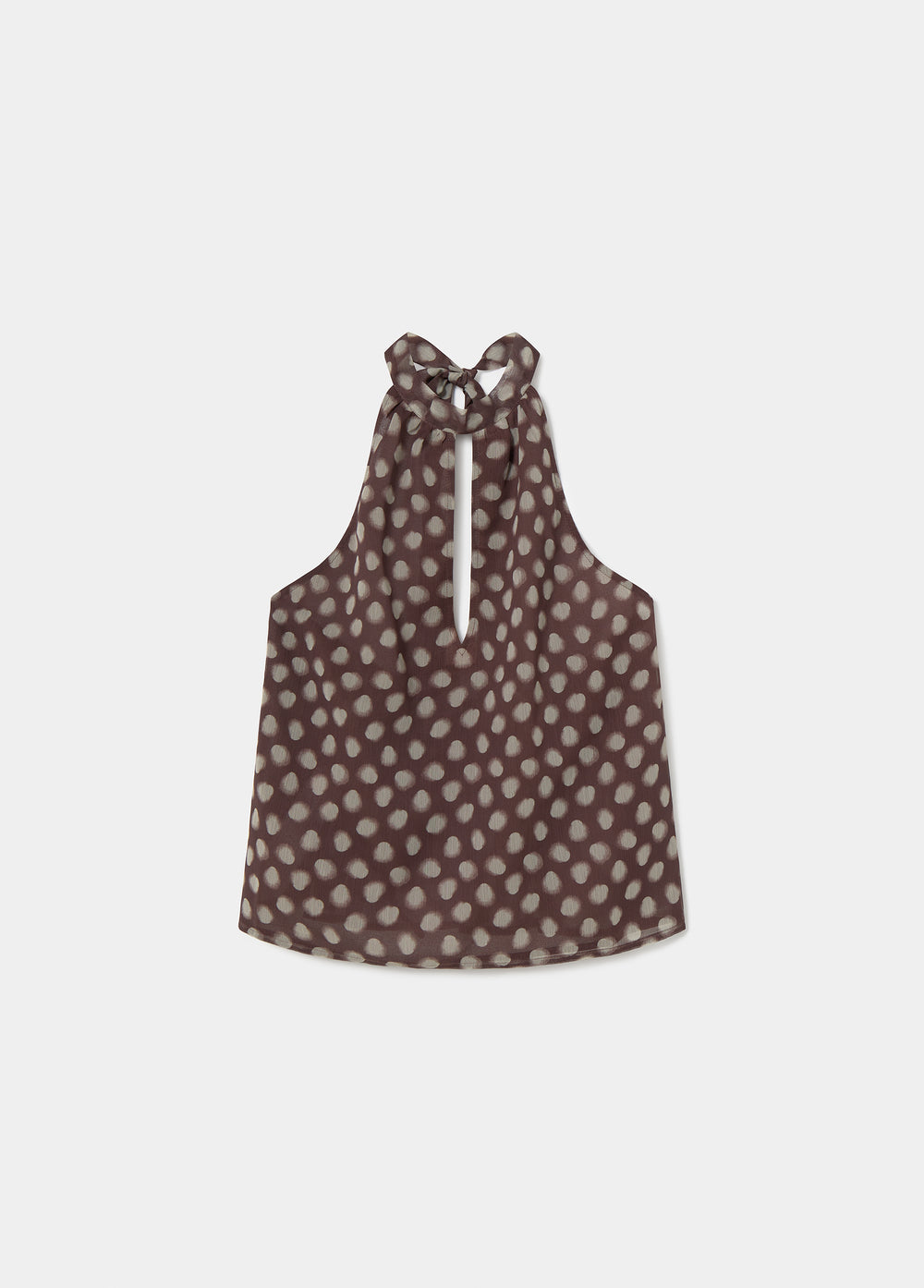 Top halter de tirantes cruzados al cuello con estampado de lunares en marrón claro