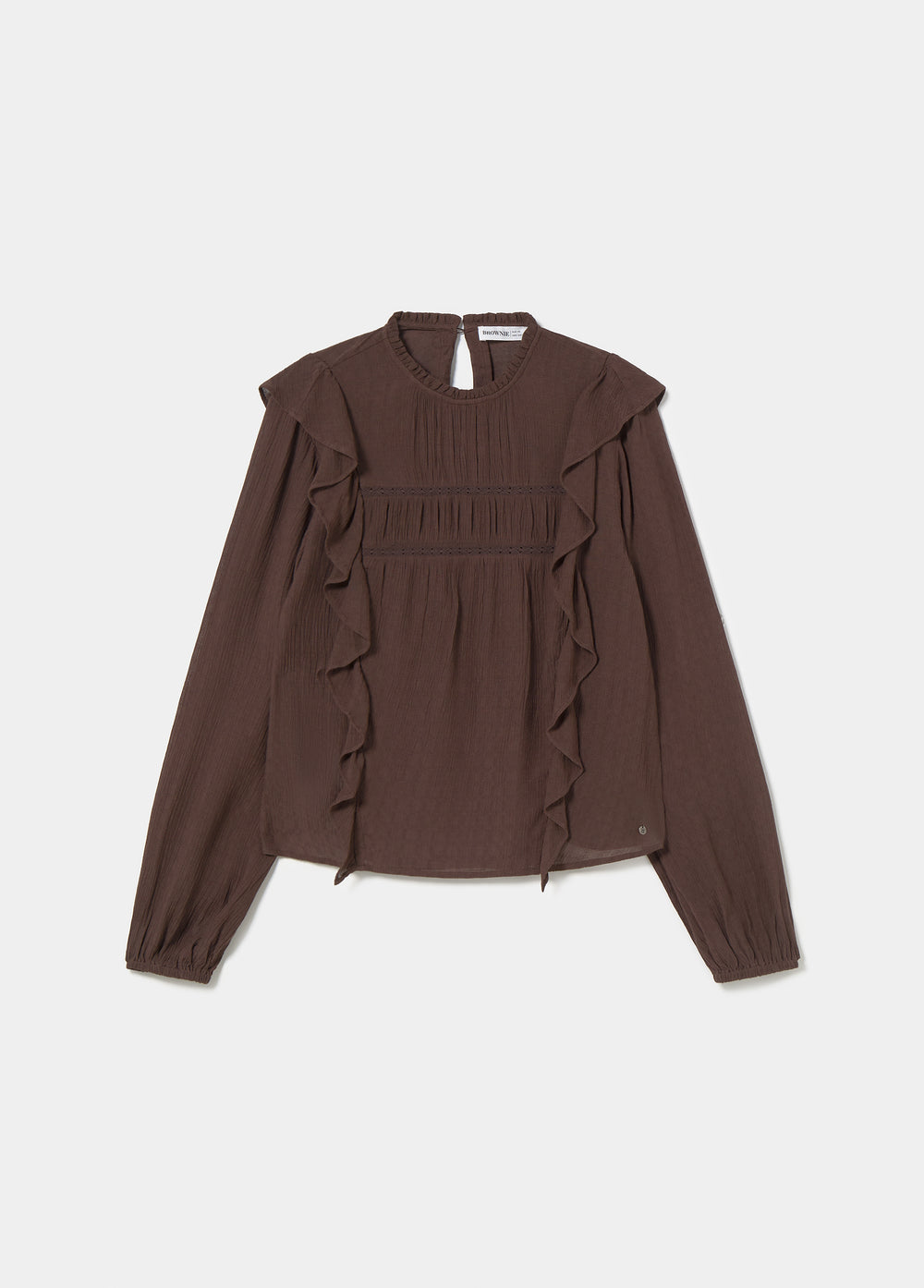 Blusa cuello caja volantes