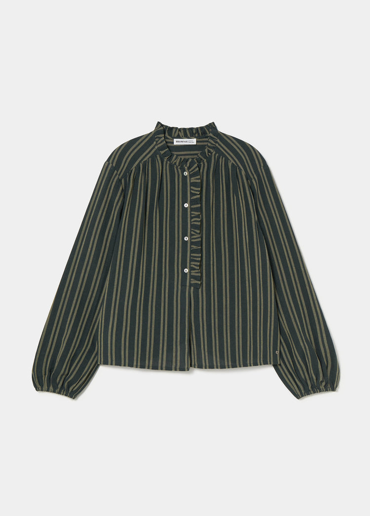 Striped blouse with button placket