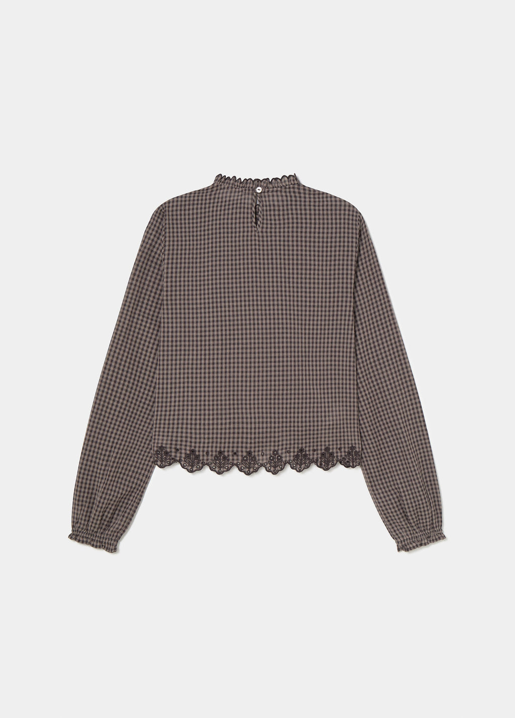 Blouse met ruitjes en geborduurde zoom