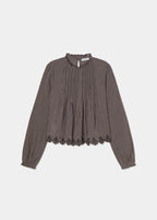 Blouse met ruitjes en geborduurde zoom