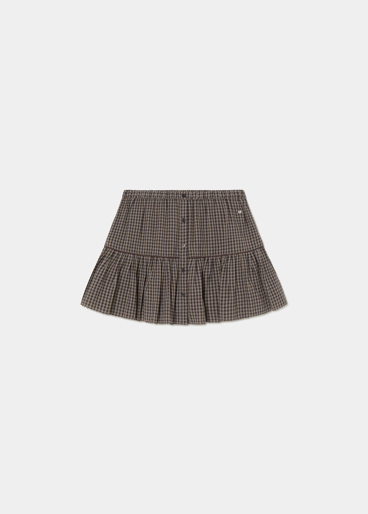 Korte geruite rok met ruches