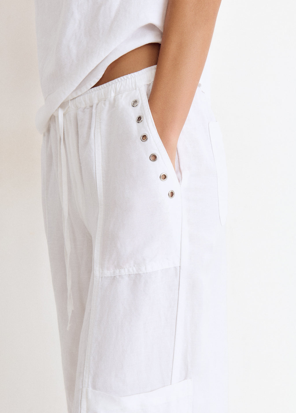 Linen harem pants with studded detail
