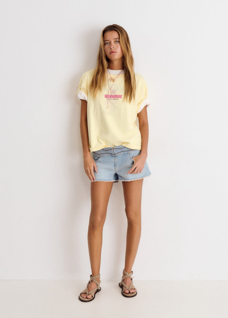 Wide embroidered waistband shorts