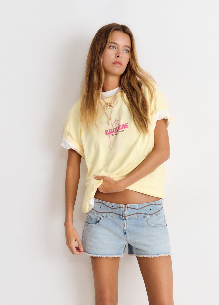 Wide embroidered waistband shorts