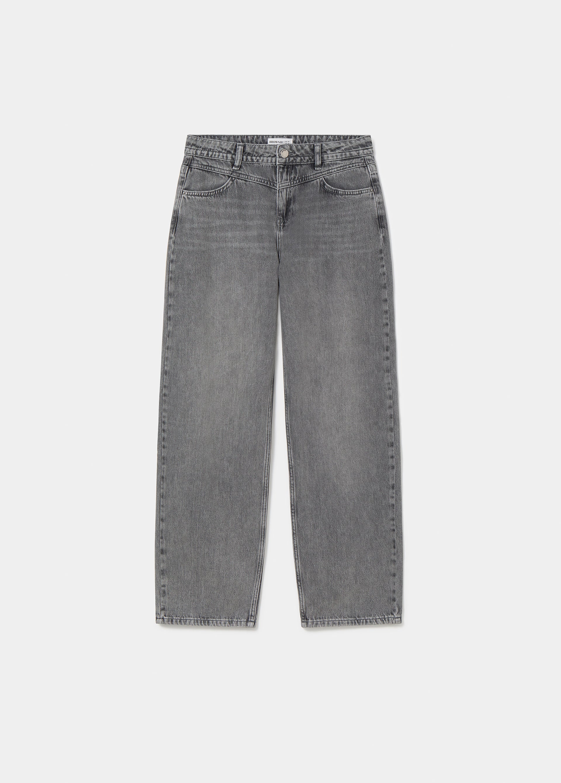 Jeans barrel de tiro medio en gris con corte holgado y caída recta