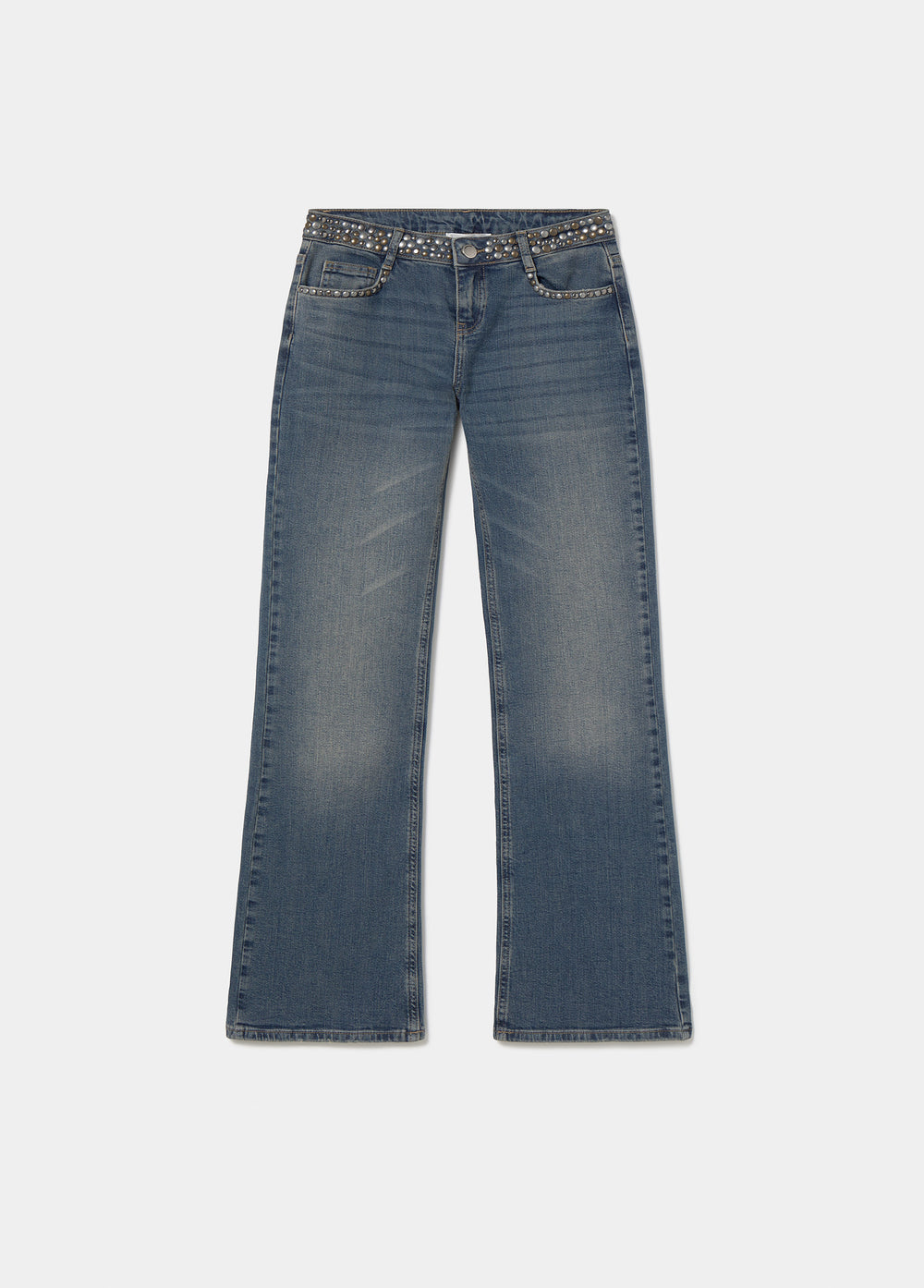 Studded denim waistband