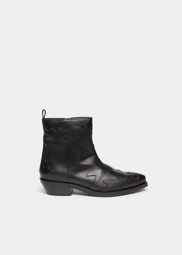 Embossed cowboy ankle boot