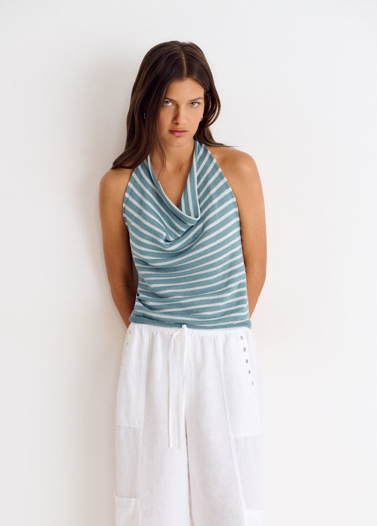 Knotted cascade stripe top