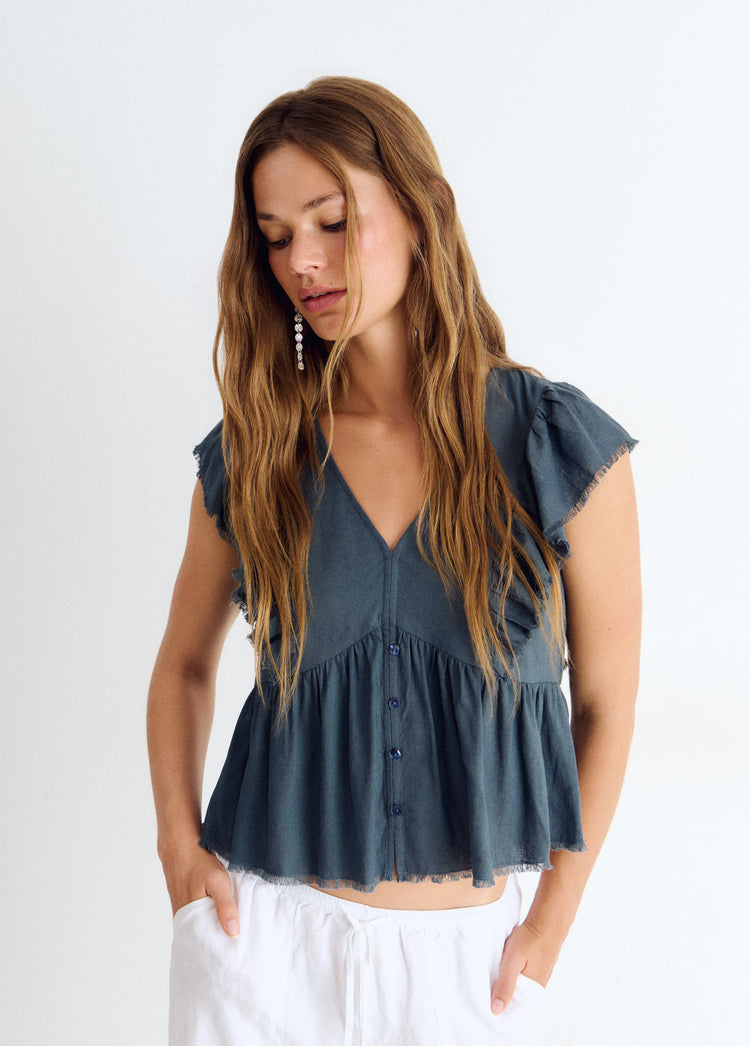 Linen ruffle blouse