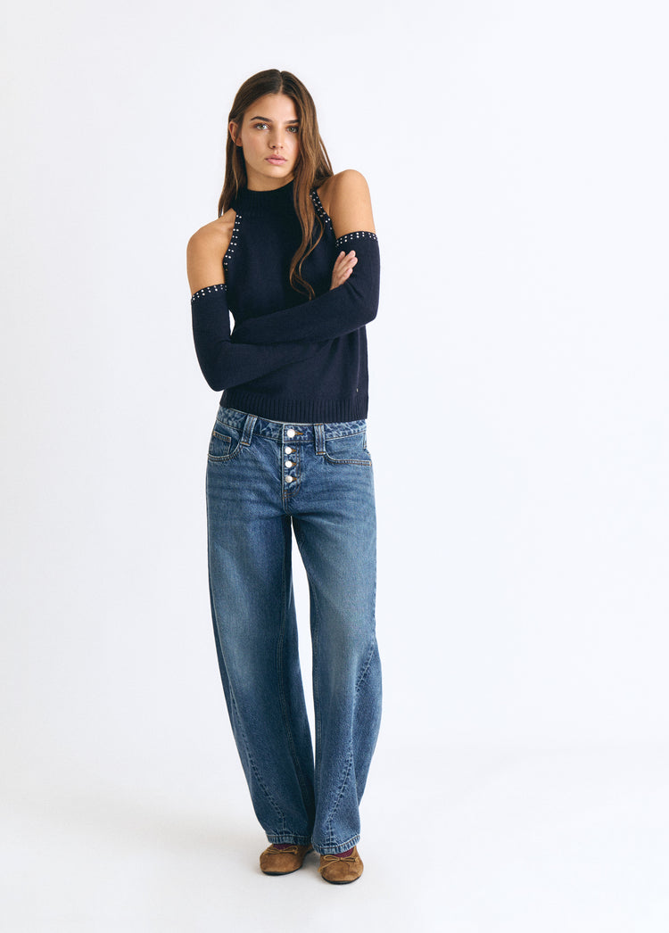 Shoulder-opening studded sweater