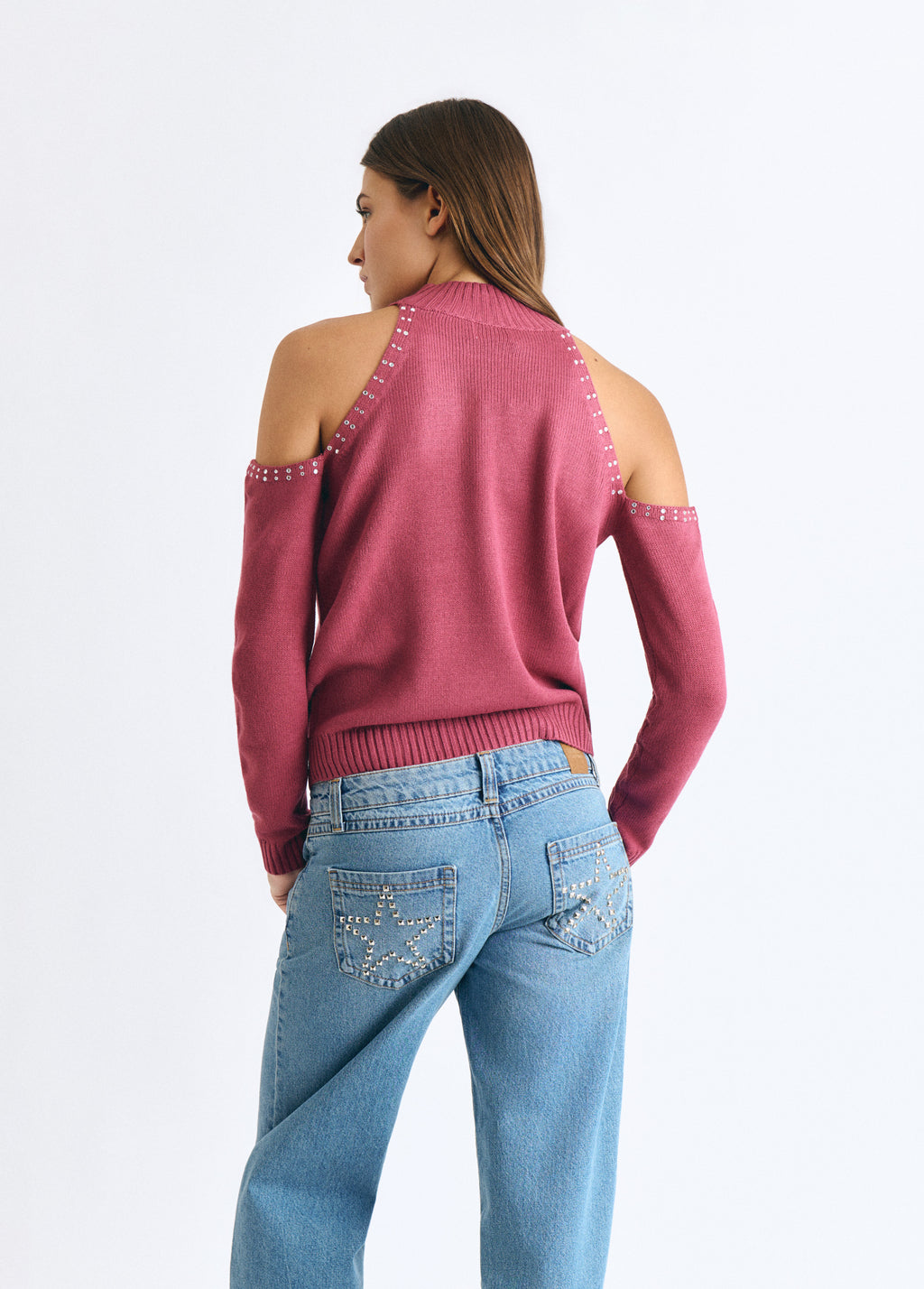 Shoulder-opening studded sweater