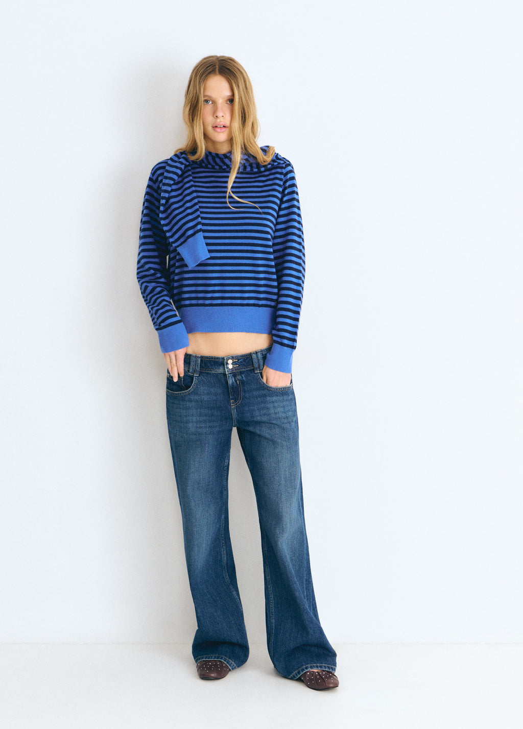 Pull col ouvert rayé
