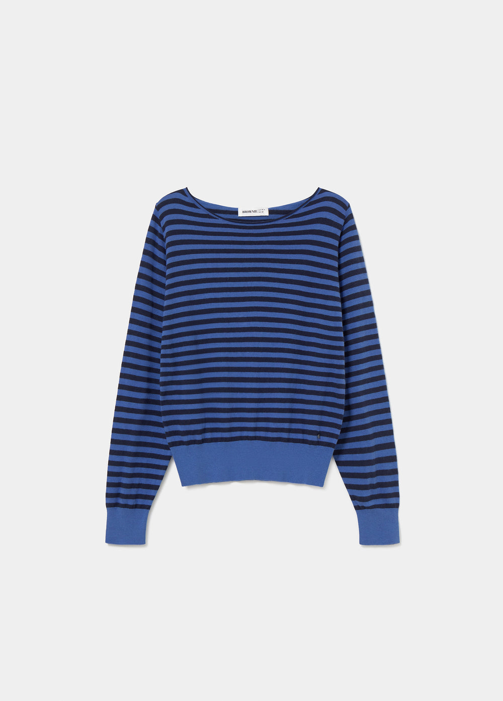 Jersey de rayas horizontales en azul con cuello redondo y manga larga
