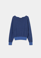 Jersey de rayas horizontales en azul con cuello redondo y manga larga