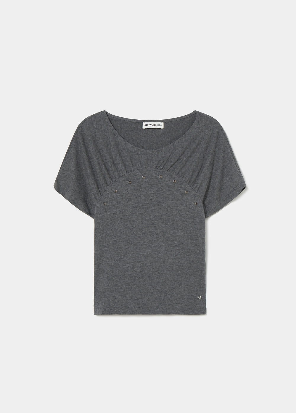 T-shirt com corte à frente e tachas