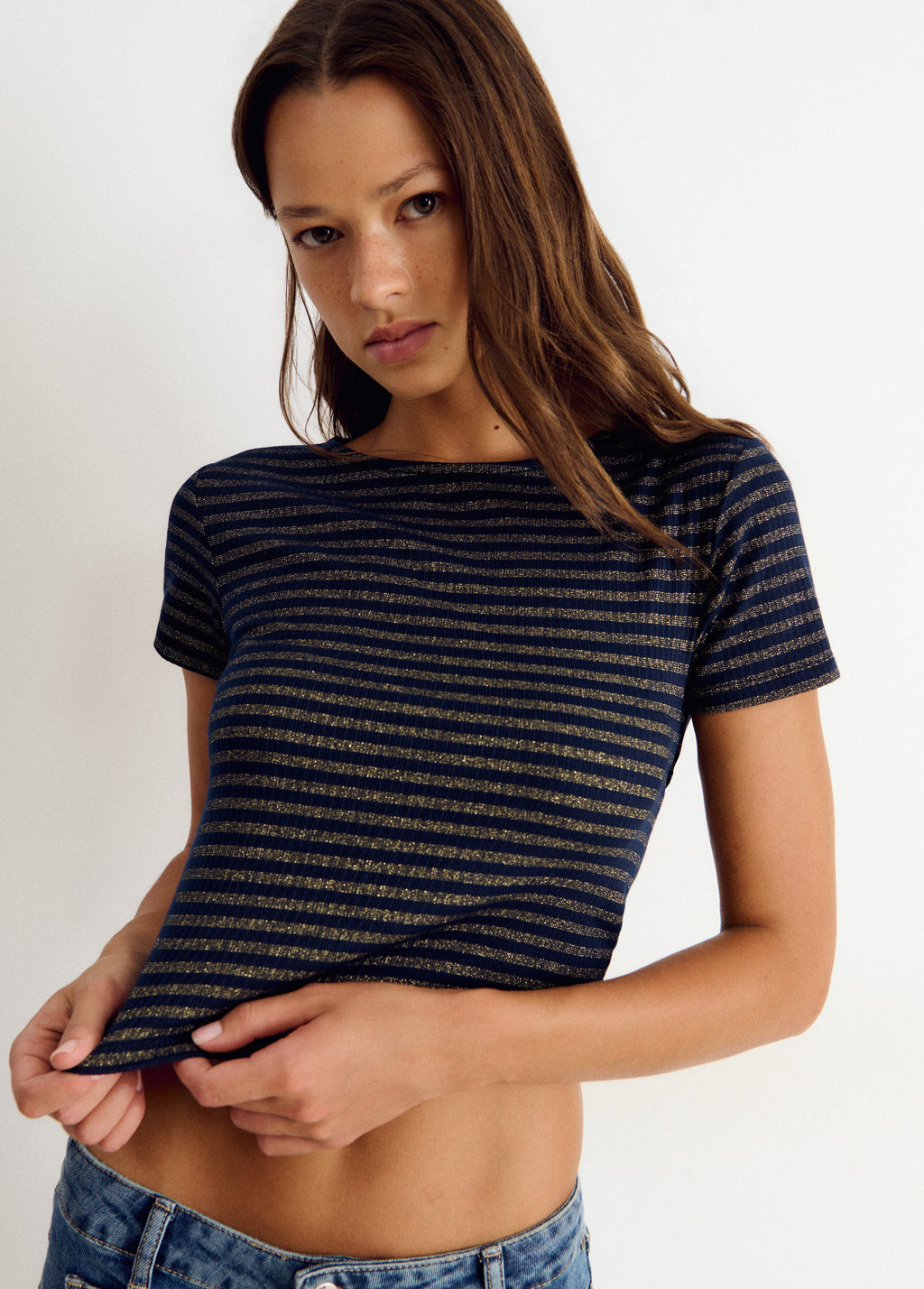 T-shirt rayée lurex dos ouvert