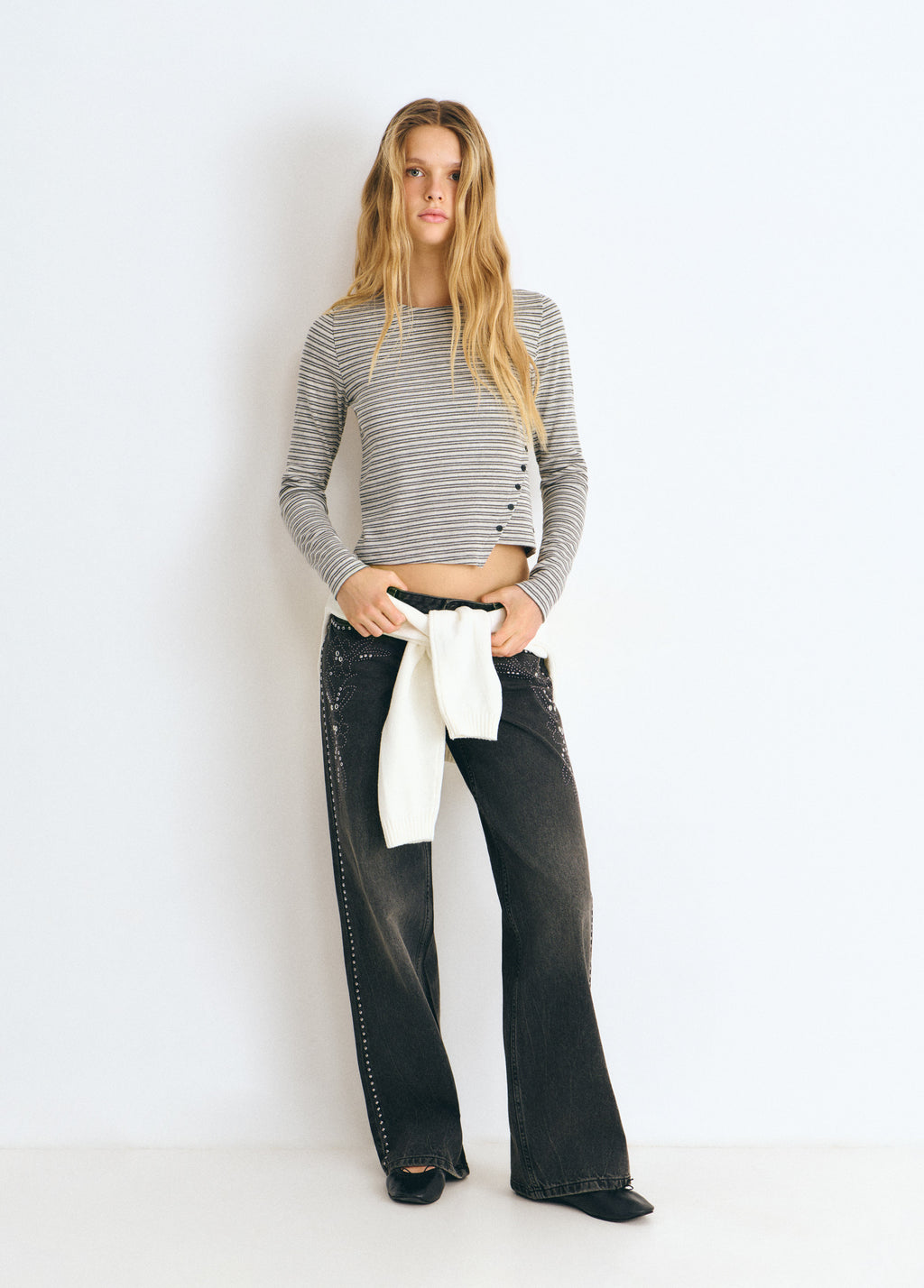 Striped button-up T-shirt