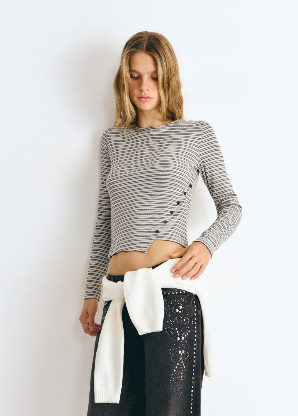 Striped button-up T-shirt