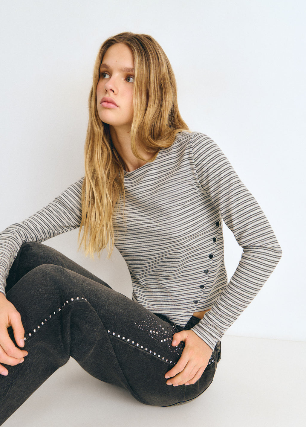 Striped button-up T-shirt