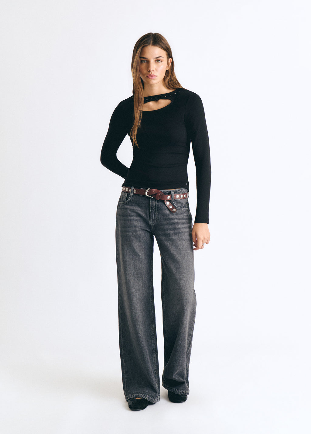 Cut-out studded T-shirt