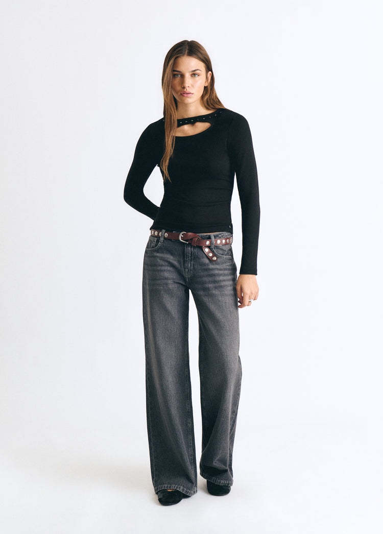 Cut-out studded T-shirt