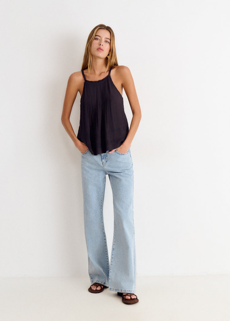 Halter top with shirring