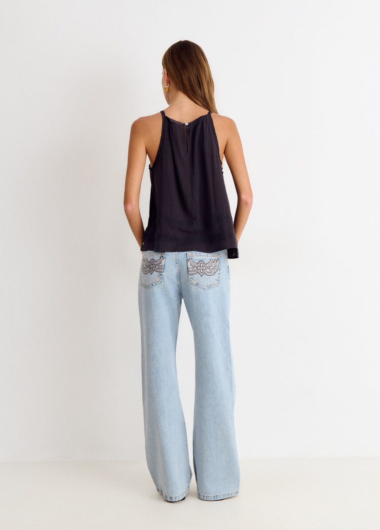 Halter top with shirring