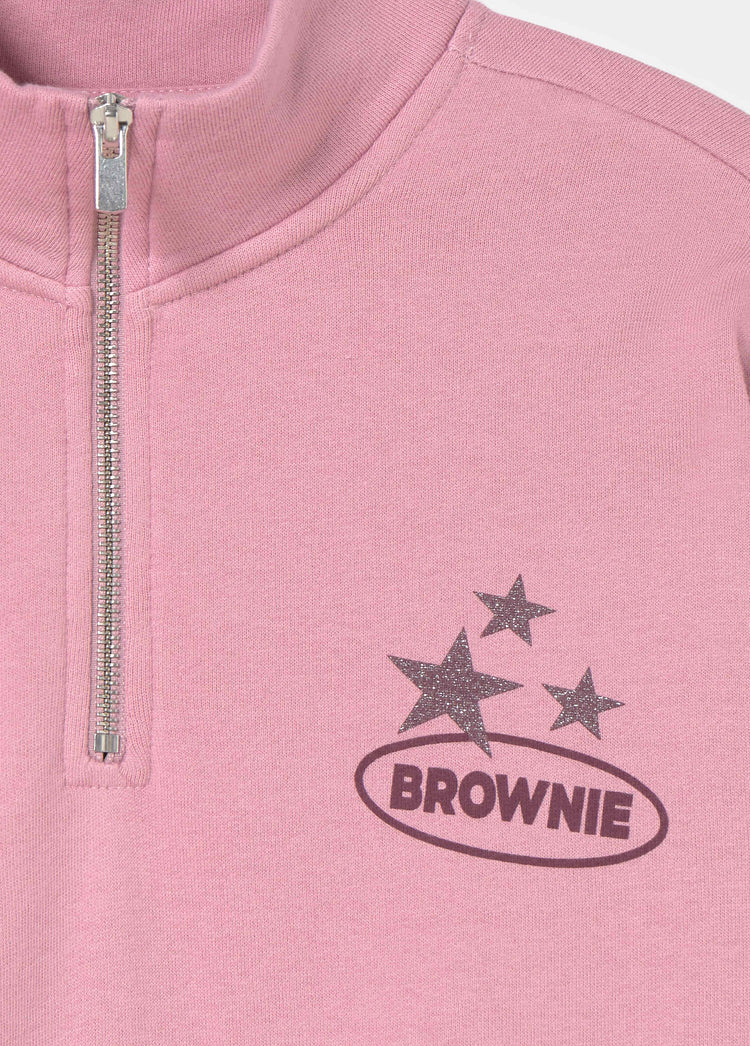 Sudadera rosa con cremallera frontal y logotipo de estrellas glitter en el pecho