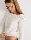 Ribbed-neck button-up sweater