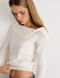 Ribbed-neck button-up sweater
