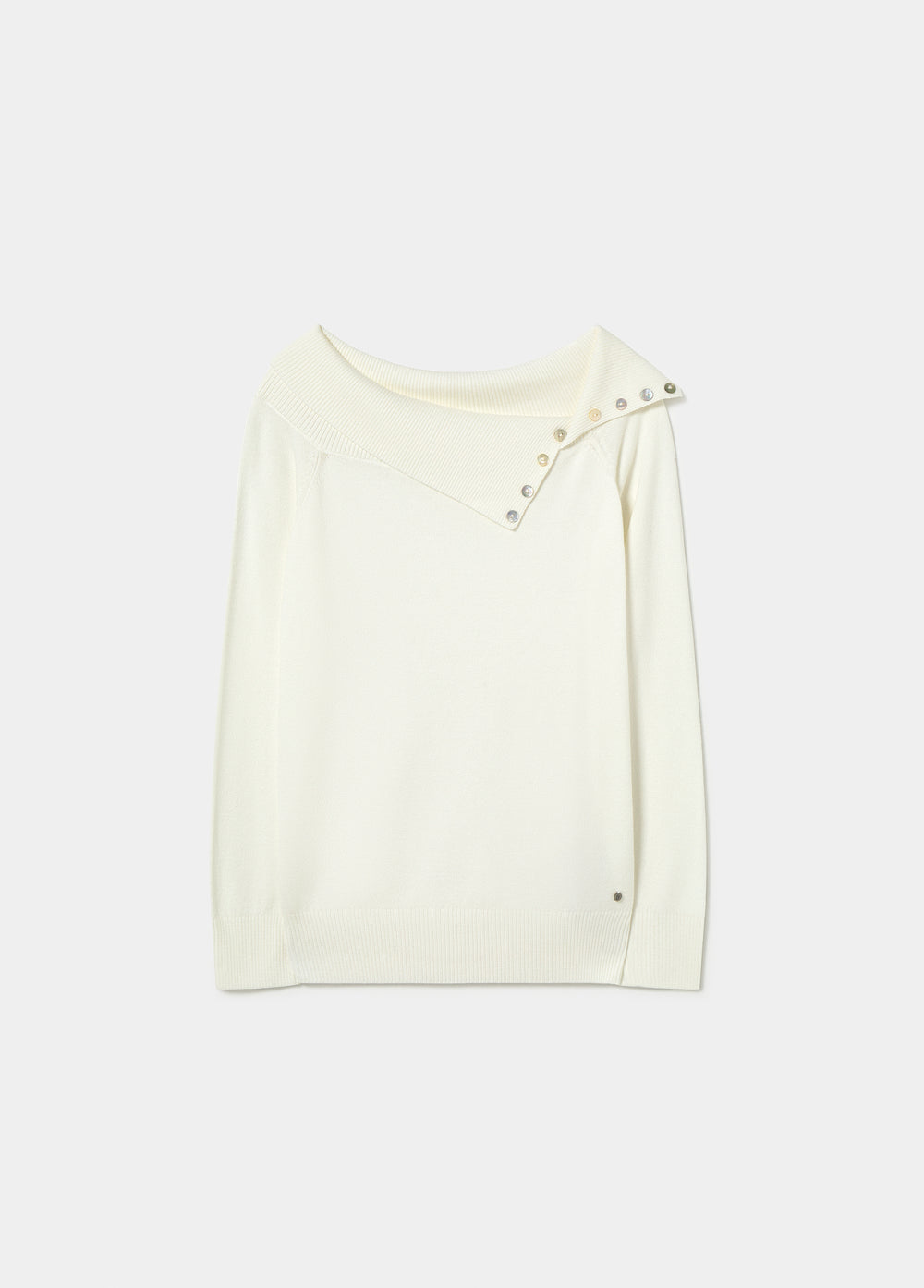 Ribbed-neck button-up sweater