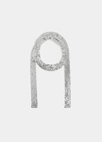 Collar de malla metálica de color plata lucido sobre modelo