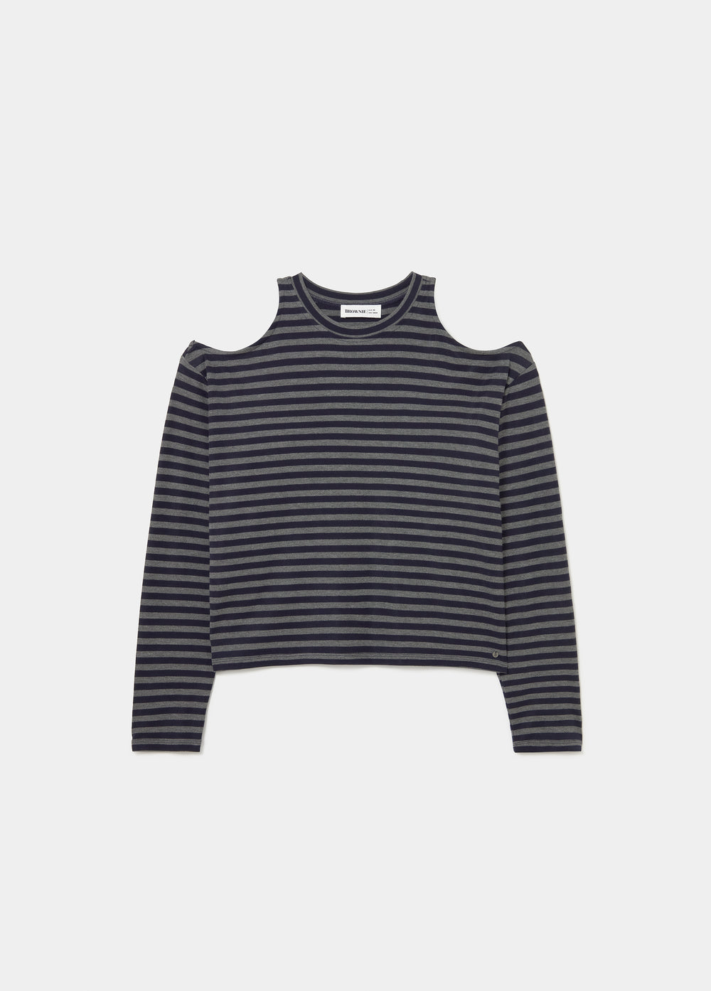 Camiseta de rayas horizontales en gris con escote cut-out en los hombros