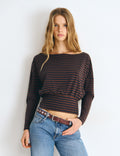 Fitted waist-length knitted striped T-shirt