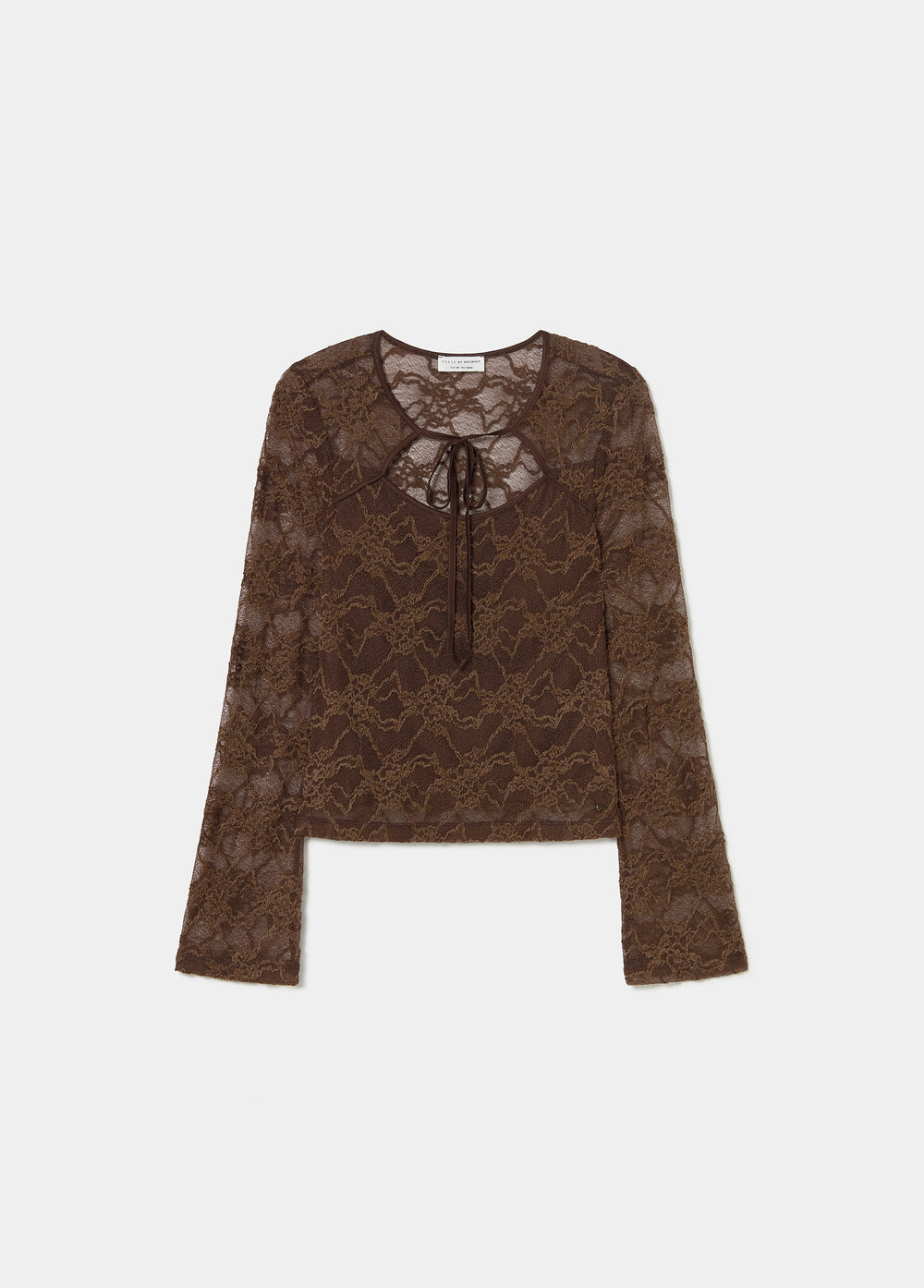 Camiseta de encaje cropped en marrón con tirantes cruzados en el escote