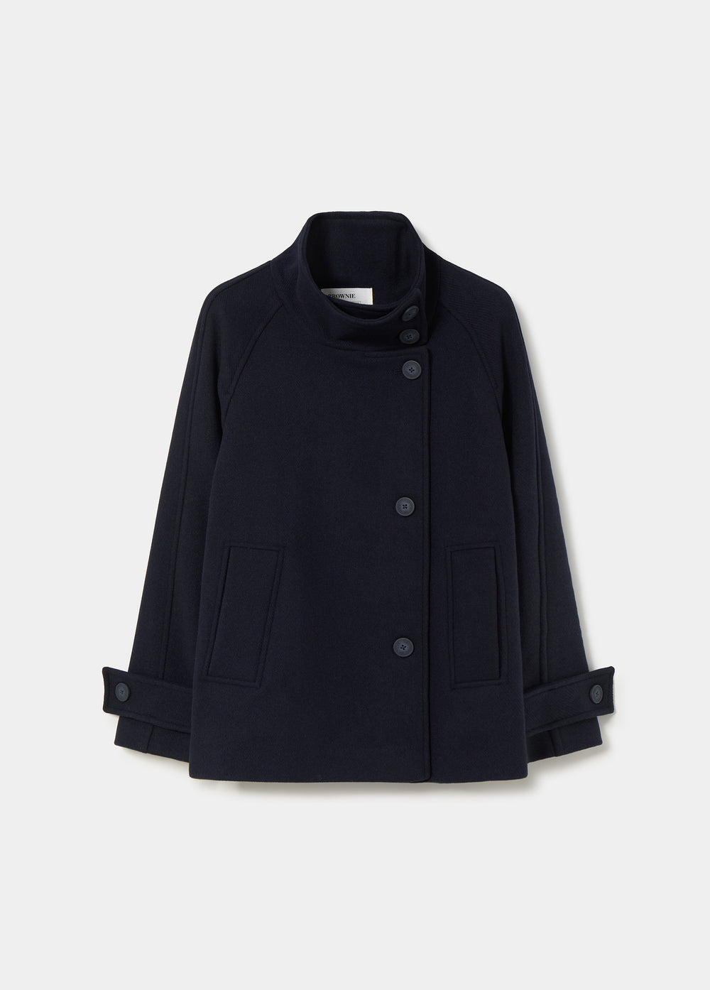 Coat with a high collar and wool content