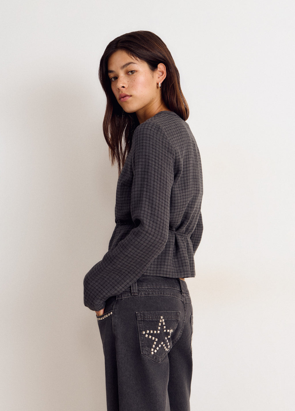 Checked blouse with button details