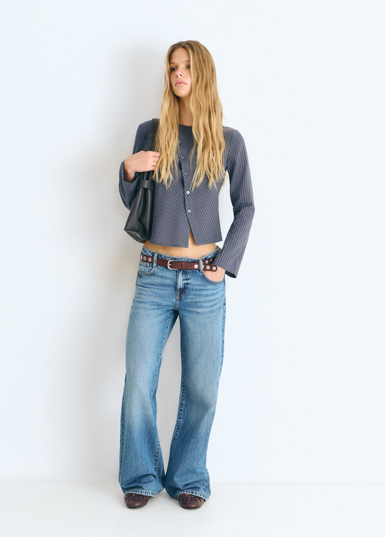 Striped blouse with crossover buttons