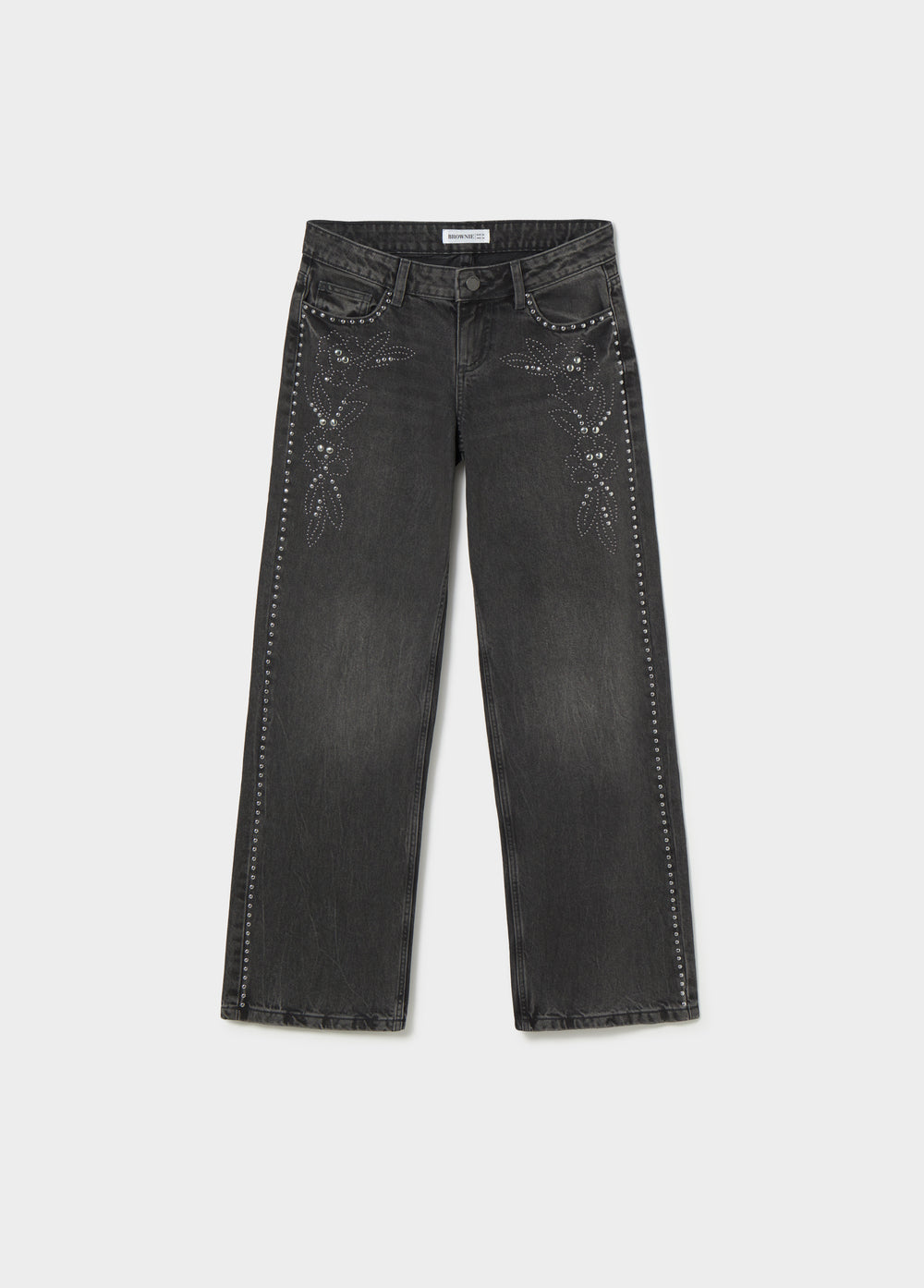 Low-Rise-Jeans mit Blumen-Nieten