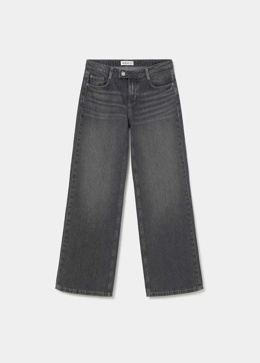 Jeans vaqueros de tiro medio y pierna ancha en gris oscuro sobre modelo