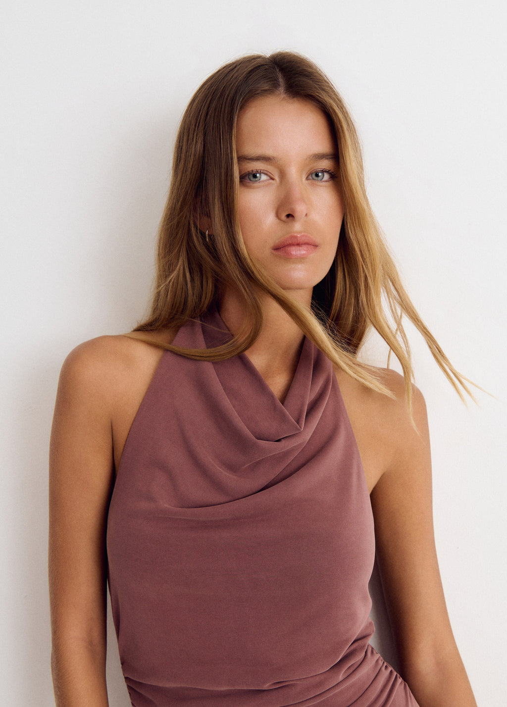 VESTITO CUPRO HALTER BORCHIE