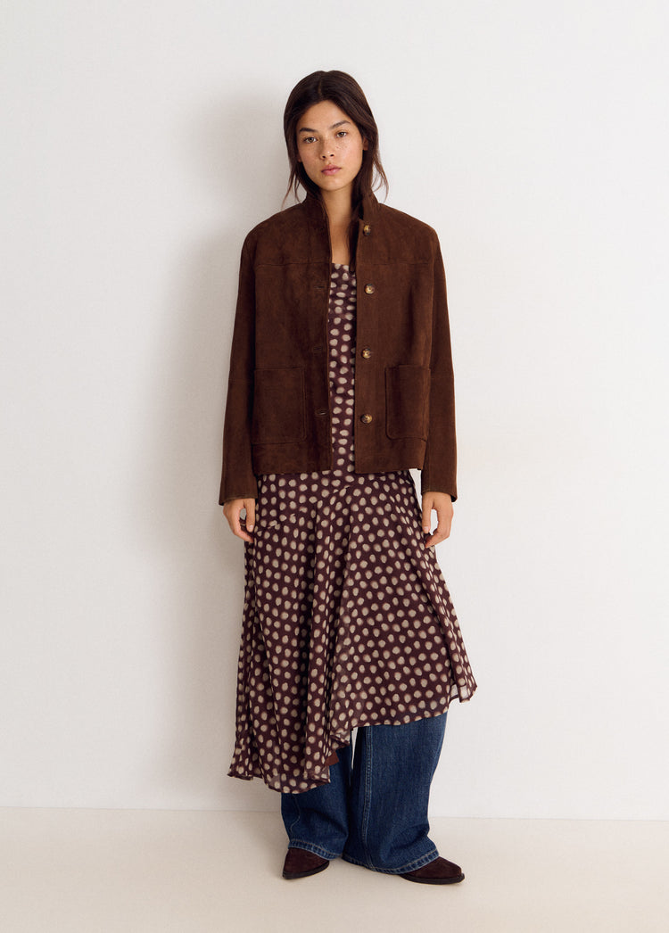 Mandarin-collar leather jacket