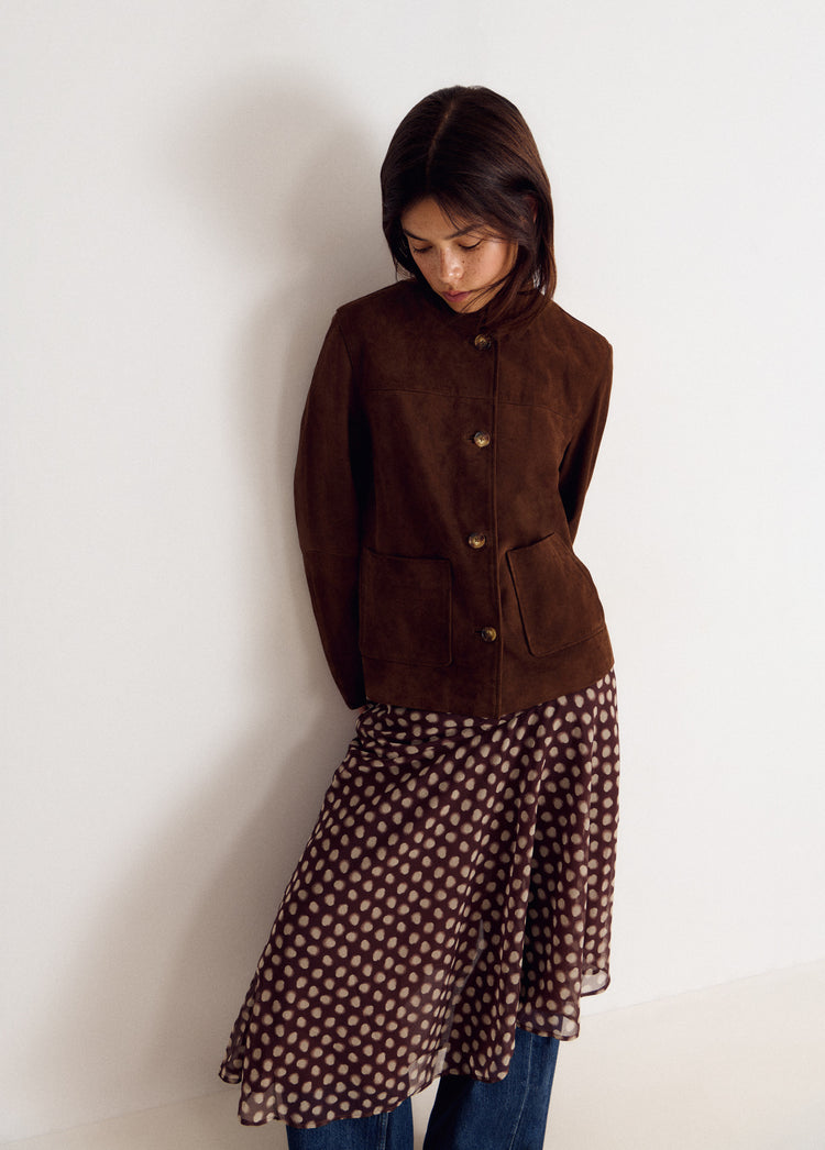 Mandarin-collar leather jacket