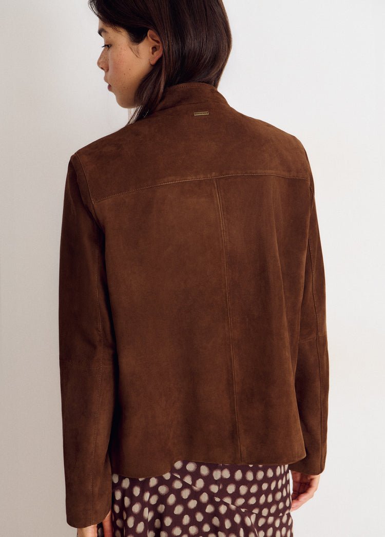 Mandarin-collar leather jacket